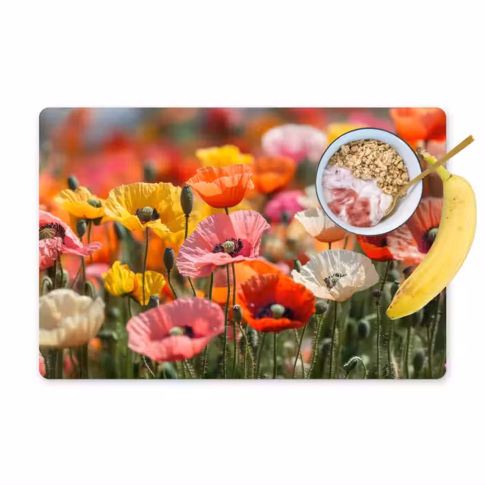 Placemat - 6 stuks - Bloemenveld - Klaprozen - Kleurrijk