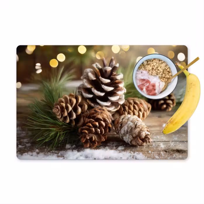 Placemat - 6 stuks - Dennenappels - Kerstsfeer - Bruin - Groen