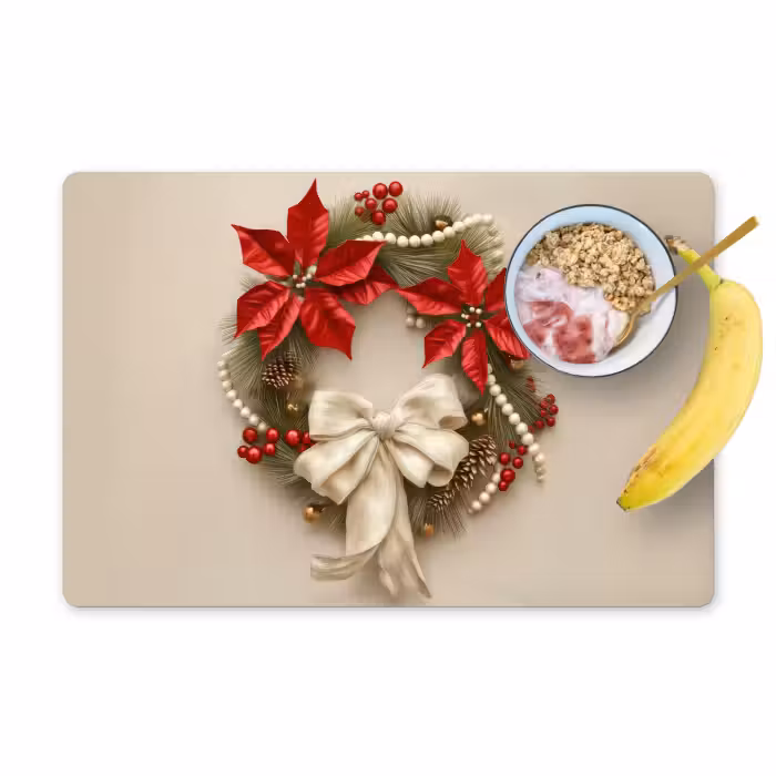 Placemat - 6 stuks - Deurkrans - Strik - Kerst - Rood - Groen