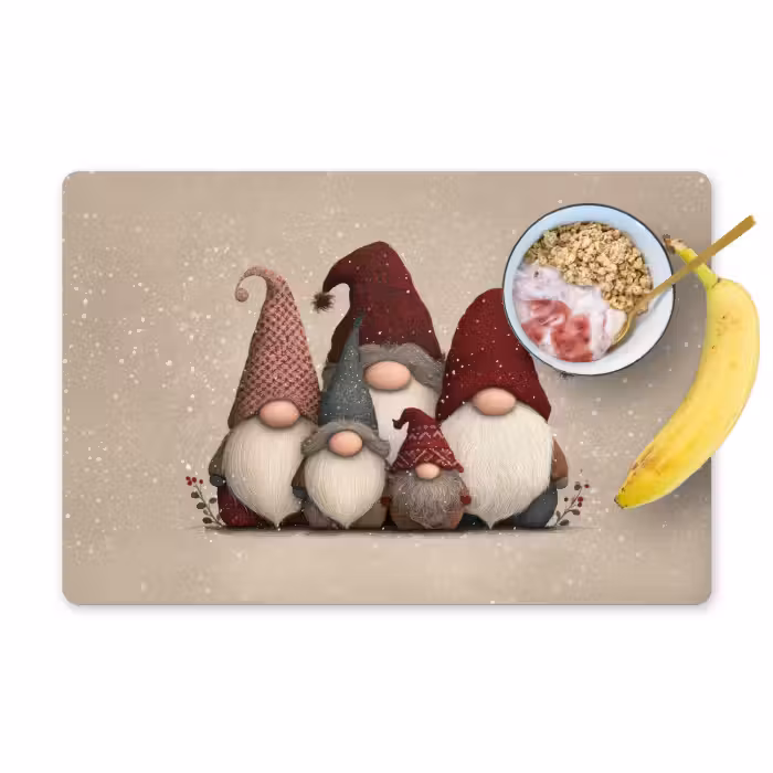 Placemat - 6 stuks - Kabouters - Kerst - Sneeuw - Puntmutsen