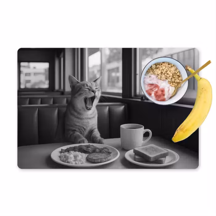 Placemat - 6 stuks - Kat - Koffie - Brood - Zwart