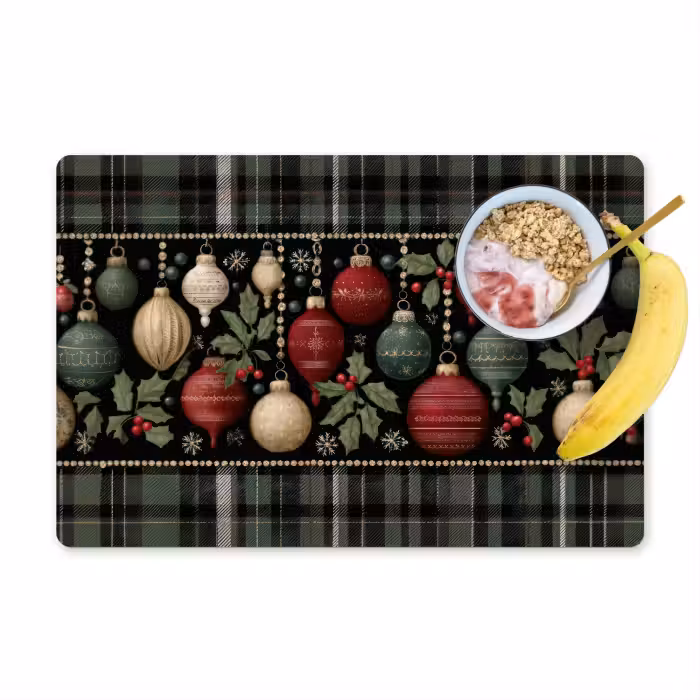Placemat - 6 stuks - Kerstballen - Rood - Hulsttakken - Patroon
