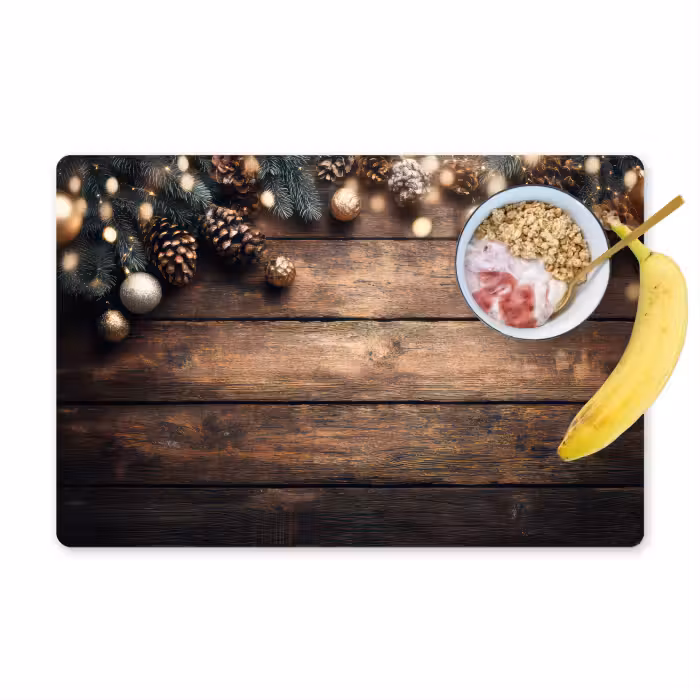Placemat - 6 stuks - Kerstdecoratie - Houten - Dennenappel - Bruin
