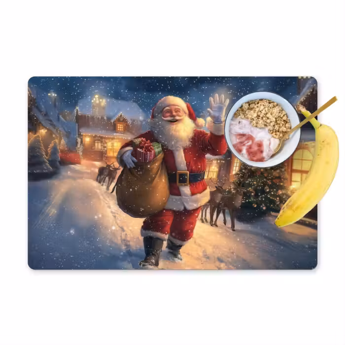 Placemat - 6 stuks - Kerstman - Dorp - Hert - Donker