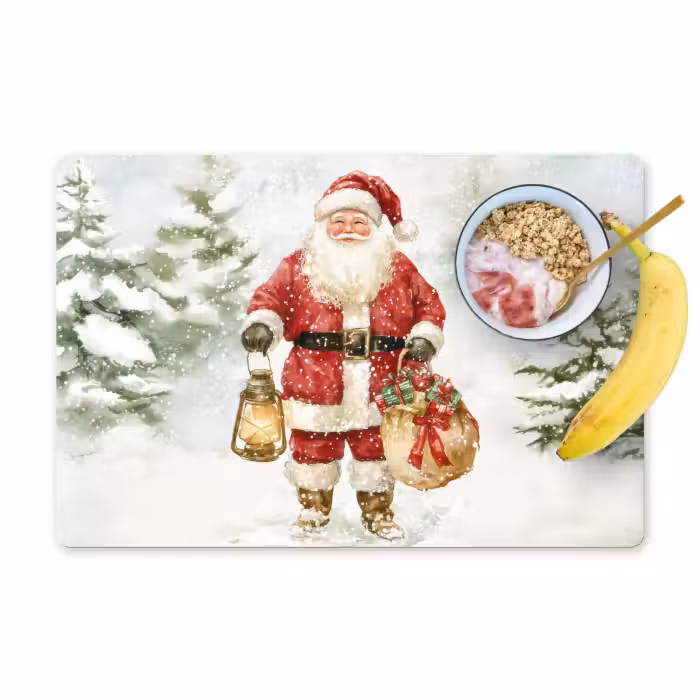 Placemat - 6 stuks - Kerstman- Winter - Sneeuw - Wit - Rood
