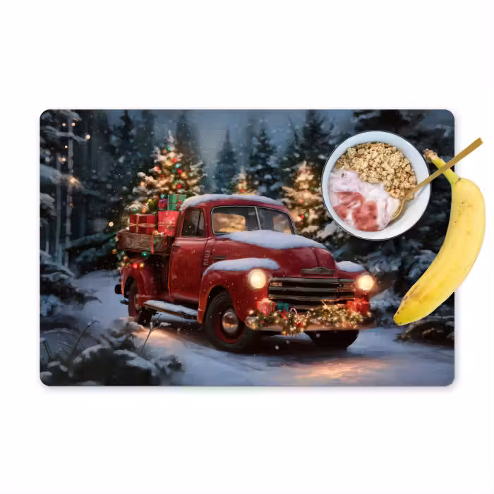 Placemat - 6 stuks - Kersttruck - Sneeuwbos - Rood