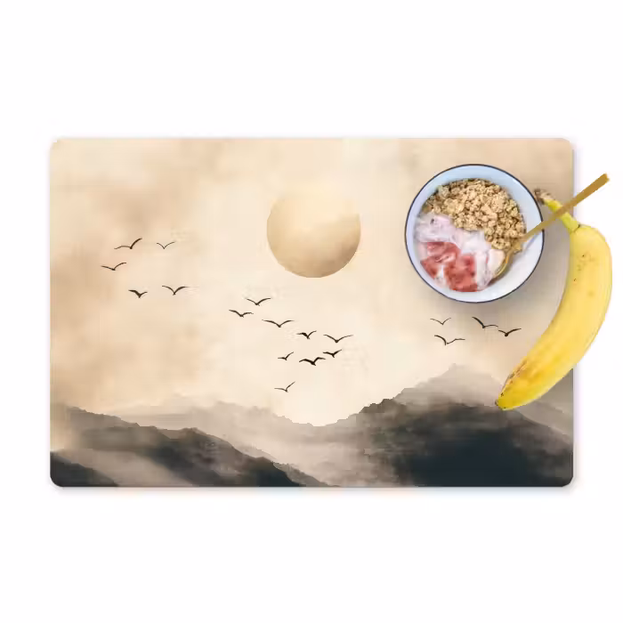 Placemat - 6 stuks - Landschap - Japandi - vogel