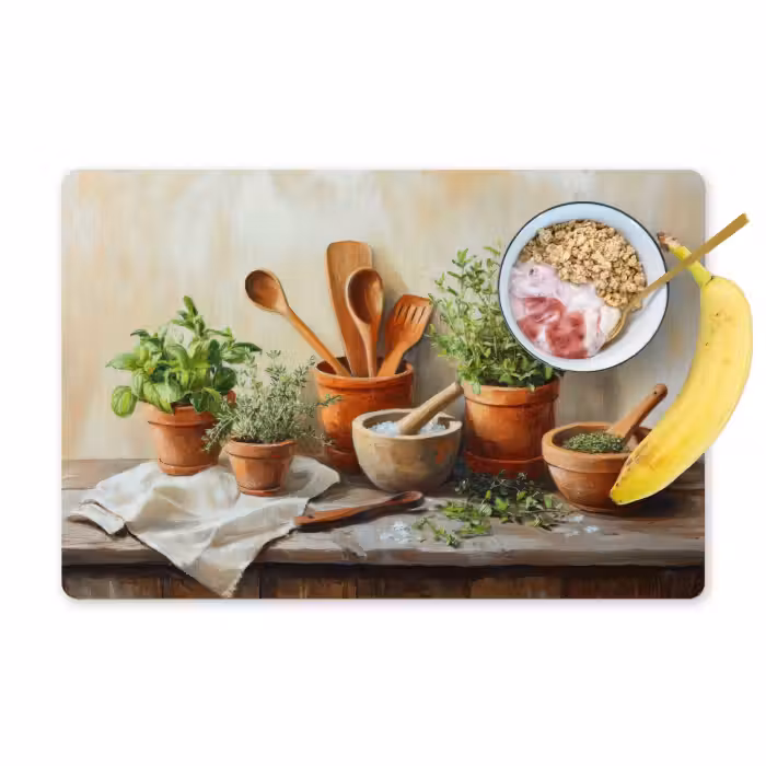 Placemat - 6 stuks - Potten - Kruiden - Hout