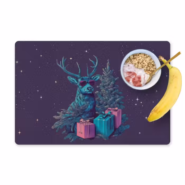 Placemat - 6 stuks - Rendier - Zonnebril - Neon - Kerstboom