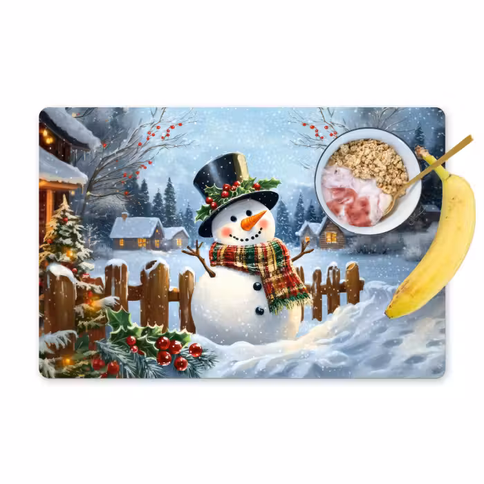 Placemat - 6 stuks - Sneeuwpop - Winterdorp - Kleurrijk