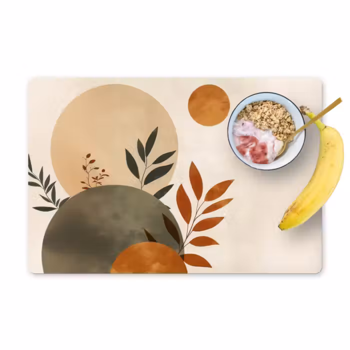 Placemat - 6 stuks - Vormen - Rond - Bladeren - Beige