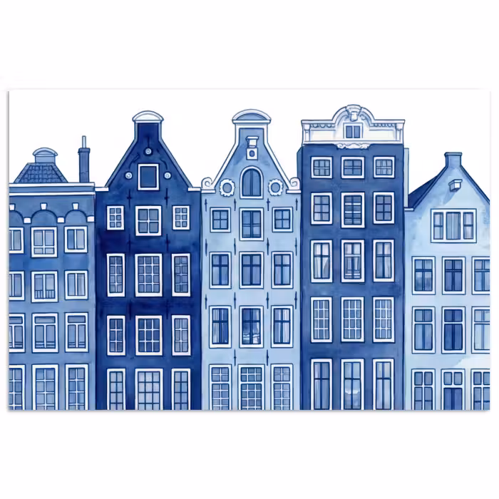 Poster - Aquarel - Grachtenpanden - Delfts - Blauw