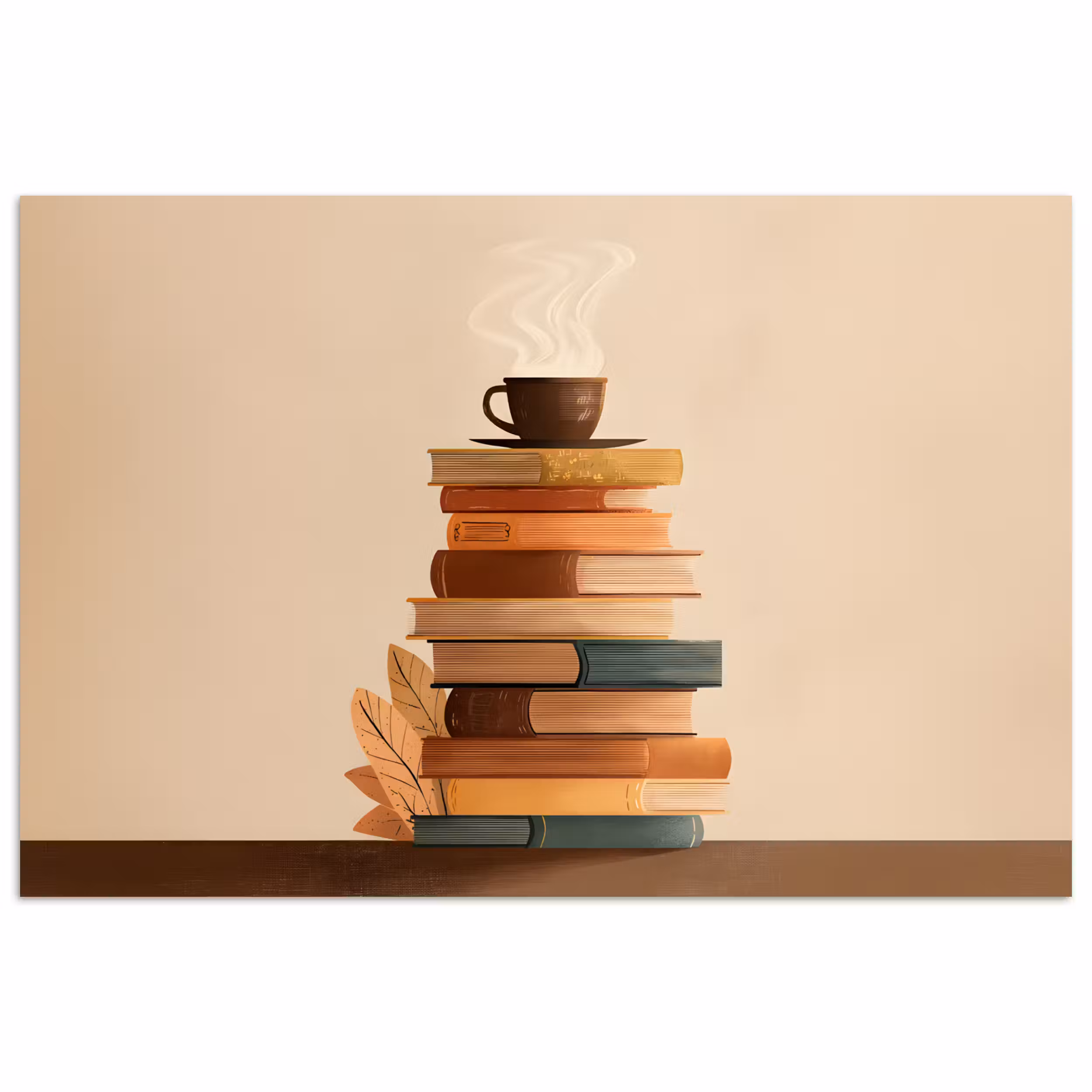 Poster – Boeken - Toren - Koffie - Beige