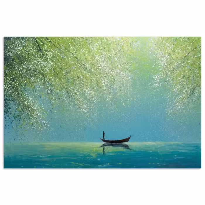 Poster - Bootje - Water - Bladeren - Bloesems