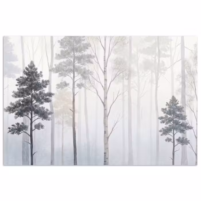 Poster - Bos - Bomen - Mist - Natuur - Illustratie - Grijs