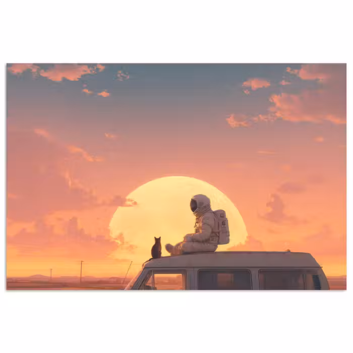 Poster - Busje - Kat - Zonsondergang - Oranje