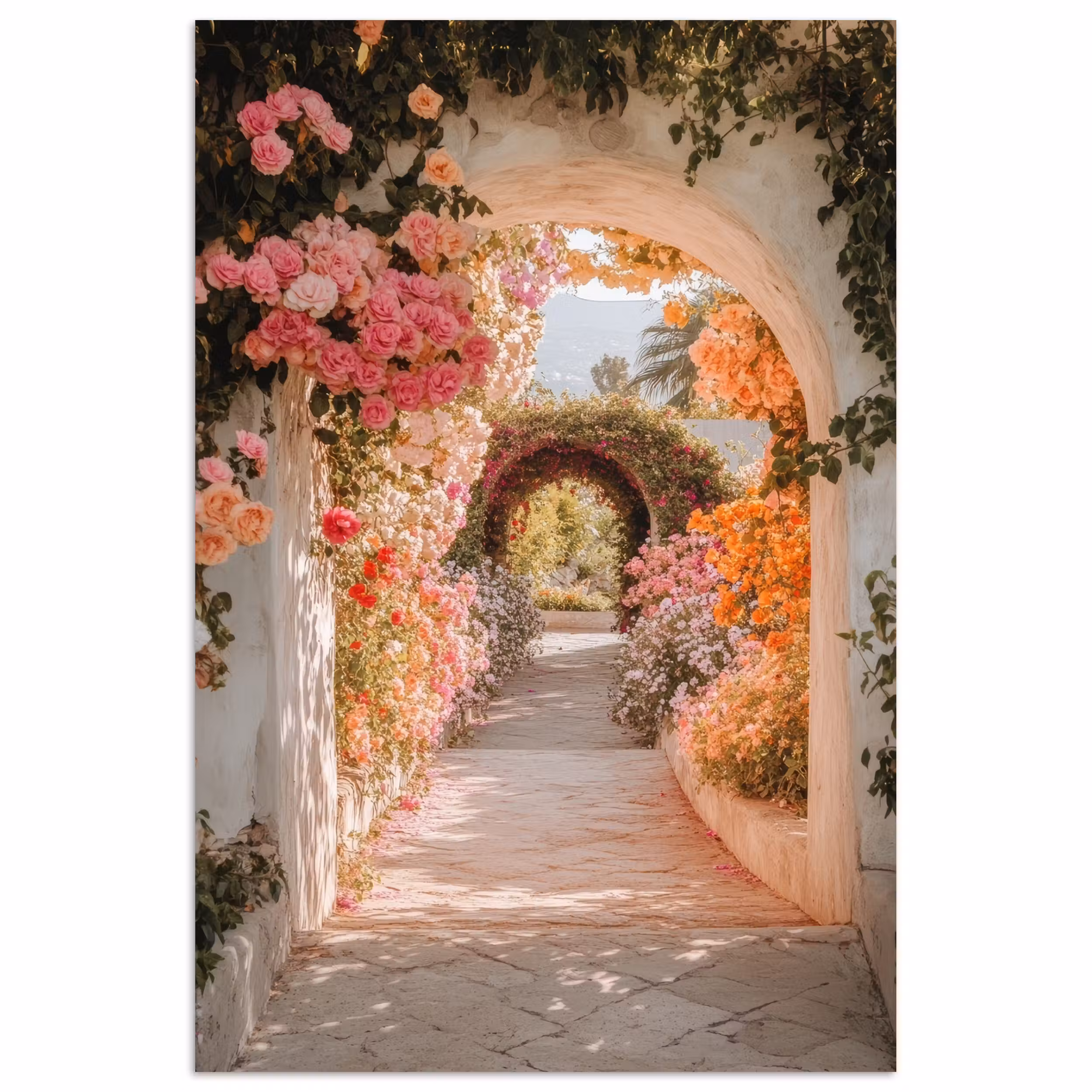 Poster – Doorkijk - Boog - Bloemen - Pastel