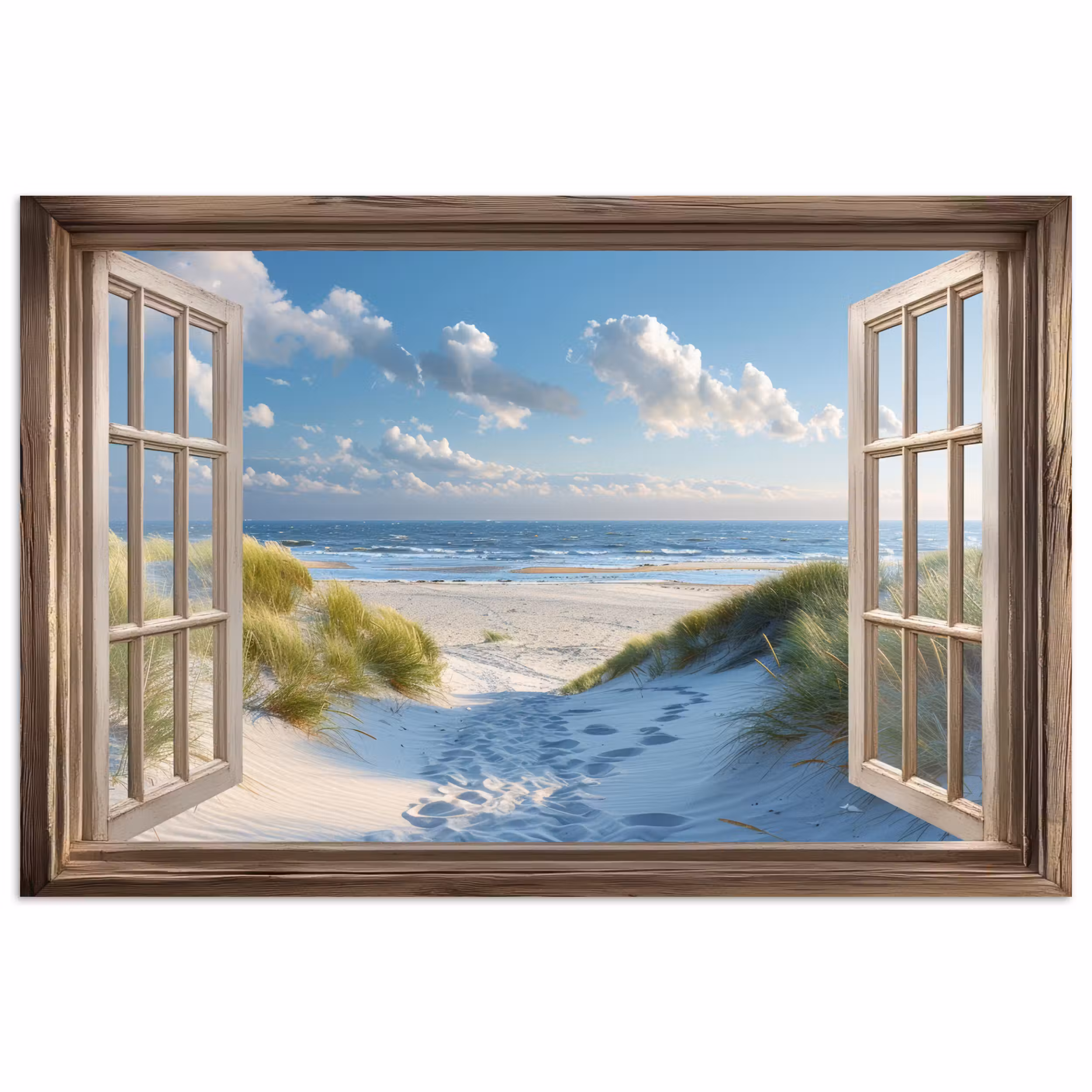 Poster – Doorkijk - Strand - Raam - Duinen - Zee