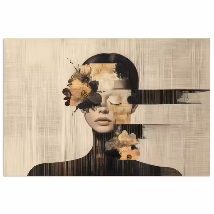 Poster – Gezicht - Bloemen - Zwart - Vrouw