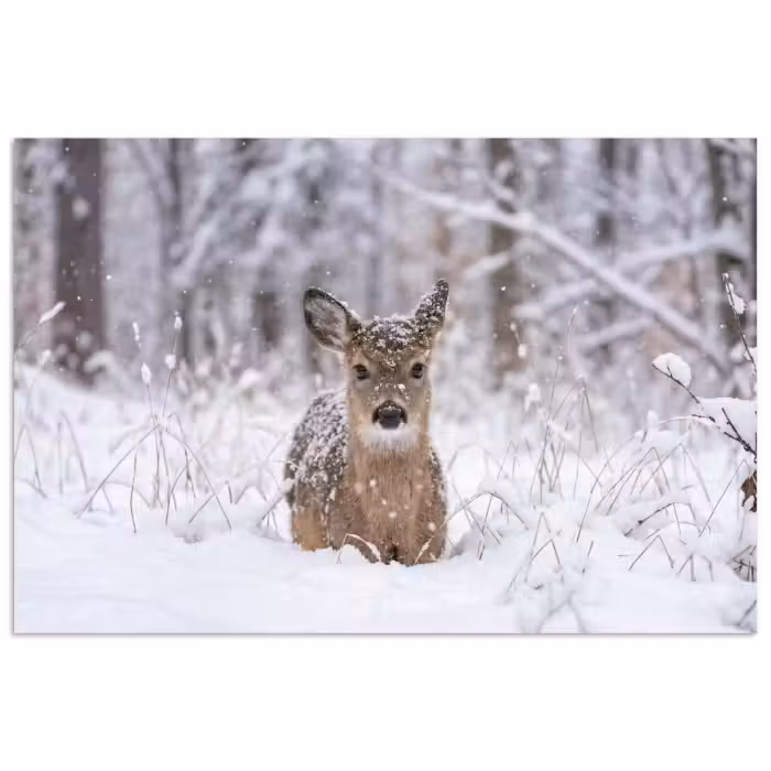 Poster - Hert - Sneeuw - Bos - Dieren - Vertederend