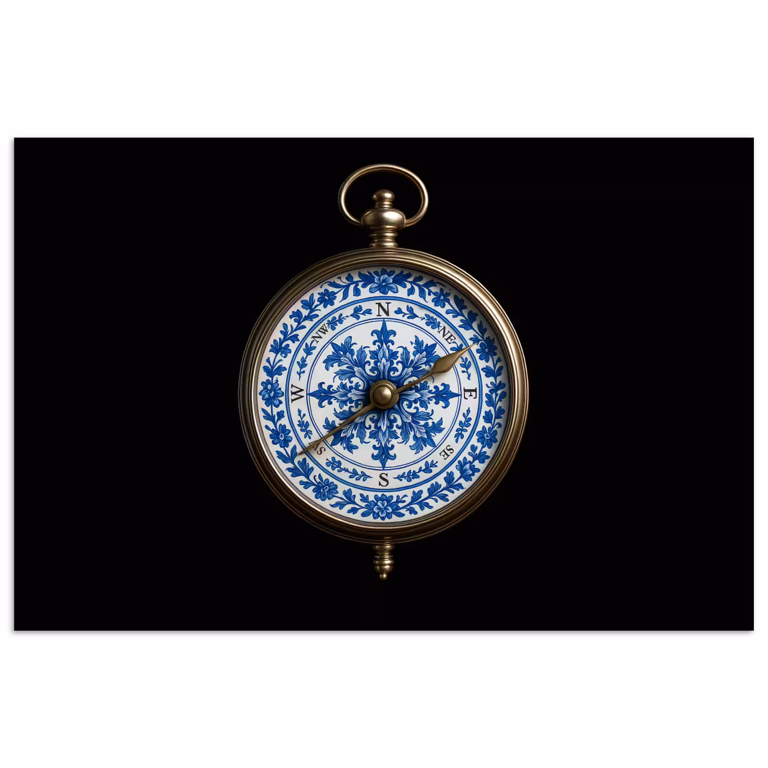 Poster – Kompas - Delfts blauw - Zwart