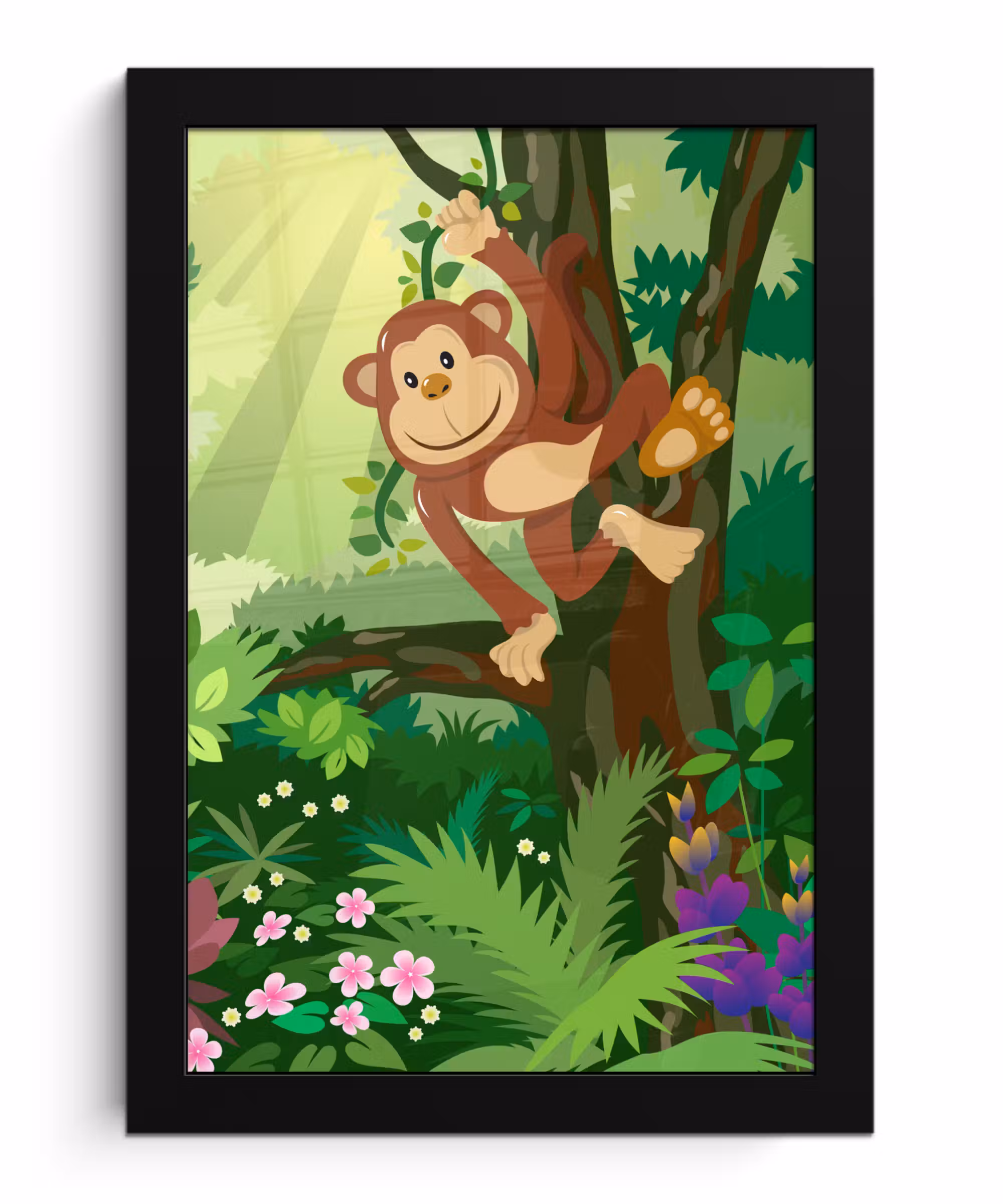Poster met lijst - Aap - Jungle - Jongens - Meisjes - Bloemen - Kids