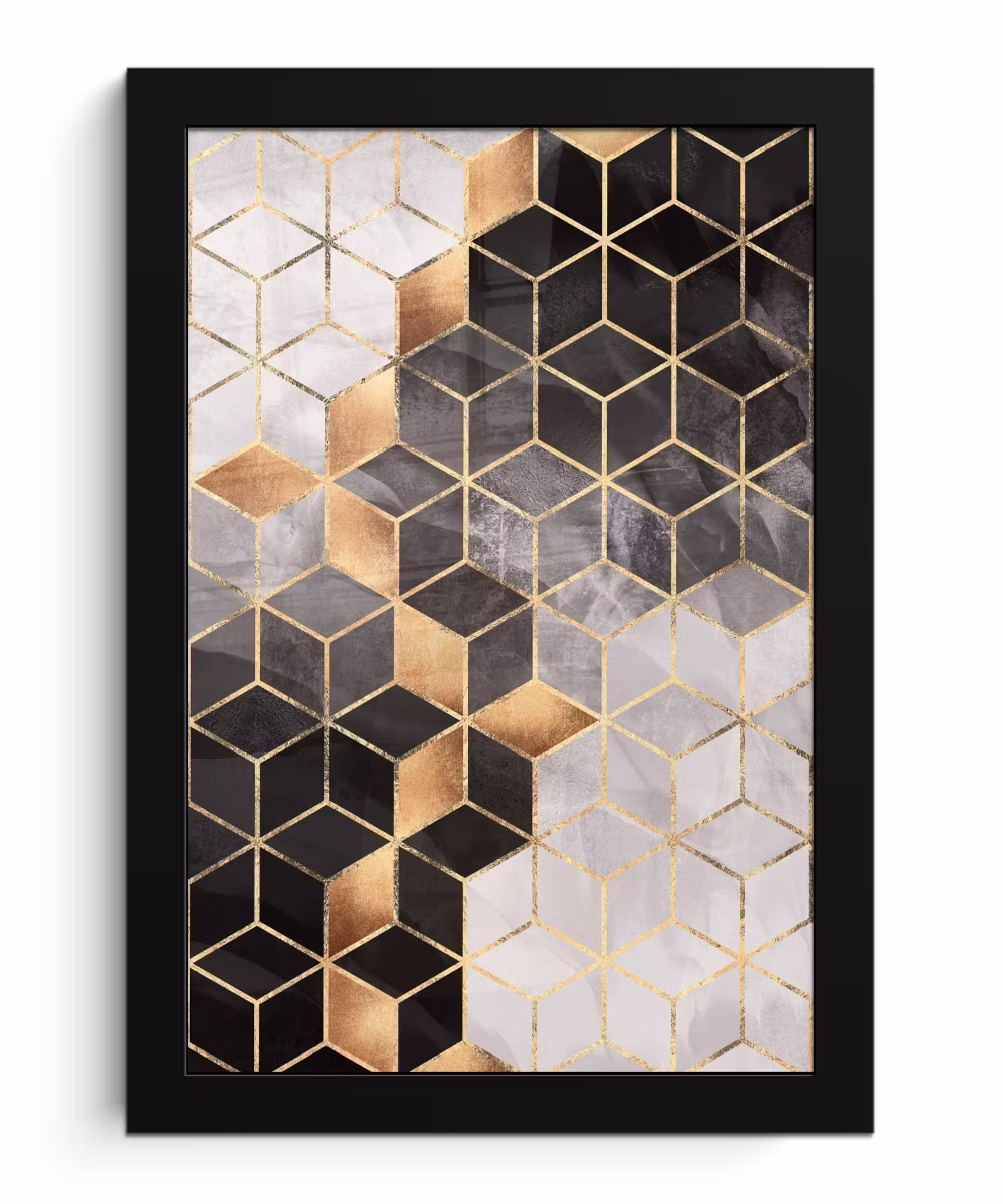 Poster met lijst - Abstract - Kubus - Goud - Patronen - Zwart - Wit