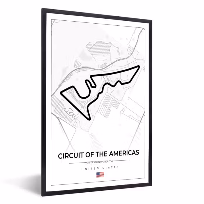 Poster met lijst - Amerika - Racebaan - Formule 1 - Circuit of the Americas - Racing - Wit