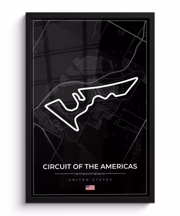 Poster met lijst - Amerika - Racebaan - Formule 1 - Circuit of the Americas - Racing - Zwart