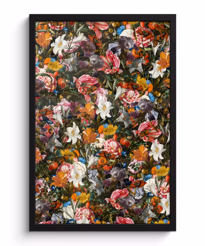 Poster met lijst - Bloemen - Vlinder - Design - Kunst - Abstract - Schilderij - Oude meesters