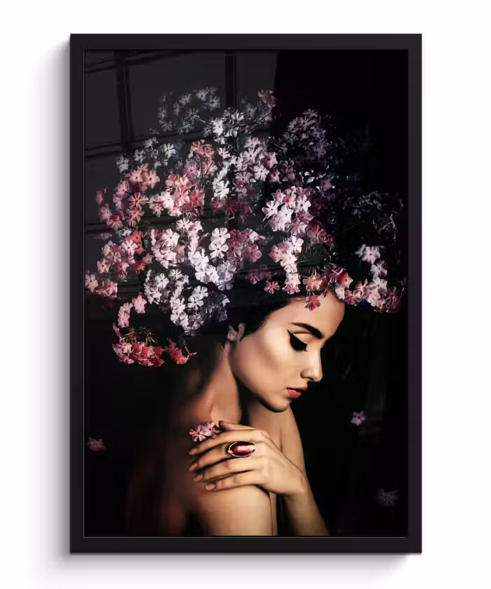 Poster met lijst - Bloesem - Vrouw - Roze - Bloemen - Luxe