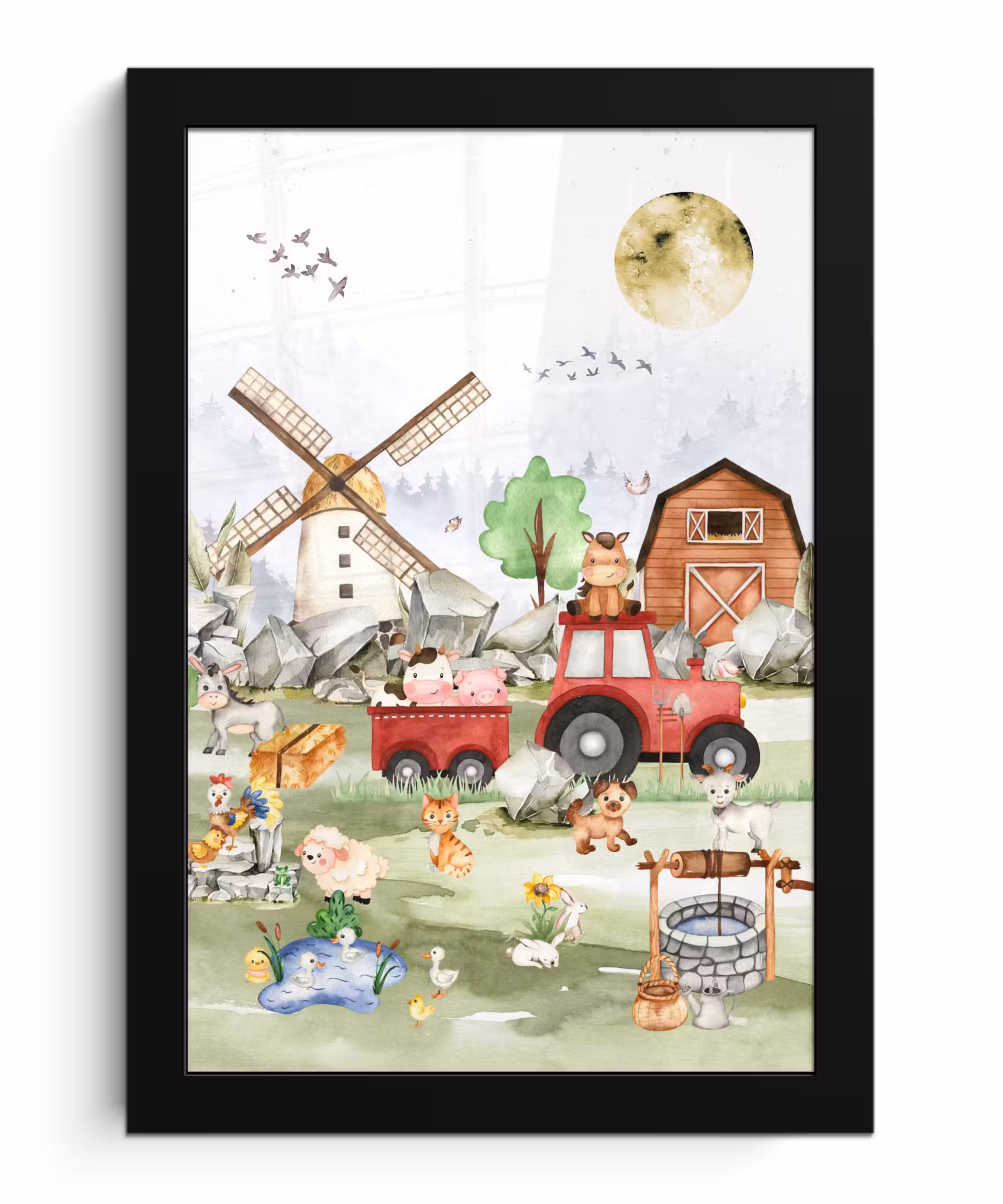 Poster met lijst - Boerderij - Trekker - Kinderen - Dieren