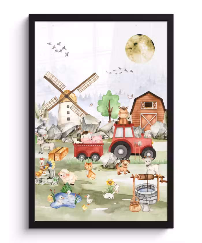 Poster met lijst - Boerderij - Trekker - Kinderen - Dieren