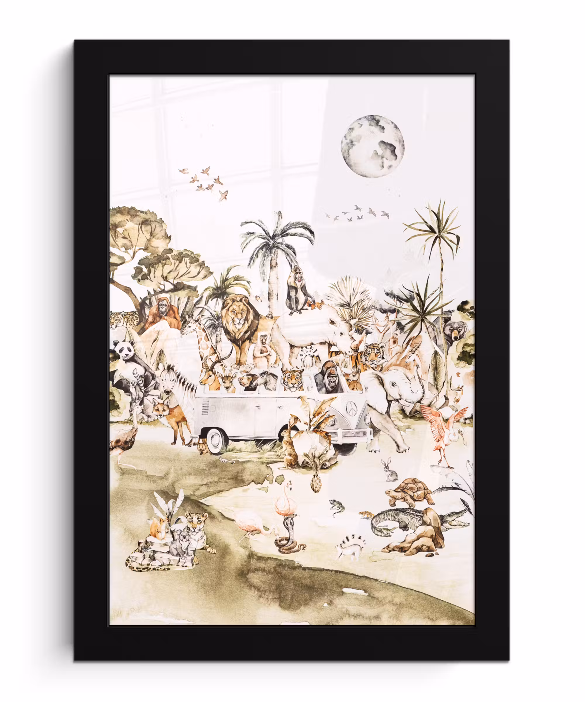 Poster met lijst - Bus - Dieren - Kinderen - Jongens - Meisjes - Palmboom
