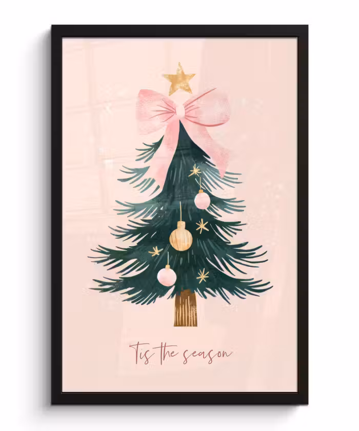 Poster met lijst - Christmas Season - Kerst - Kerstboom - Roze