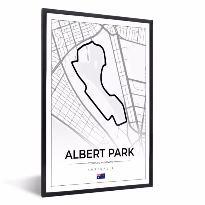 Poster met lijst - Circuit - Formule 1 - Australië - Racebaan - Albert Park circuit - Wit