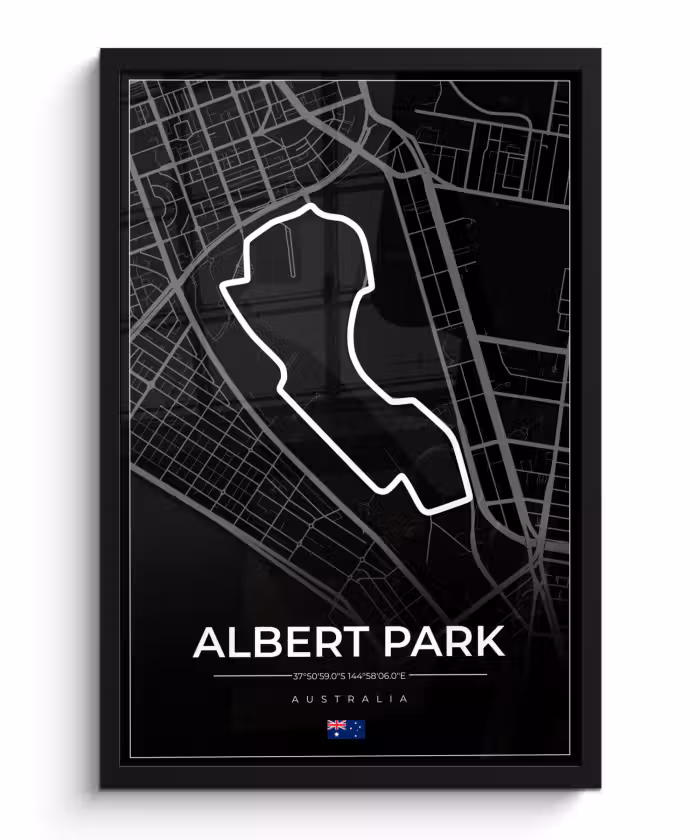 Poster met lijst - Circuit - Formule 1 - Australië - Racebaan - Albert Park circuit - Zwart