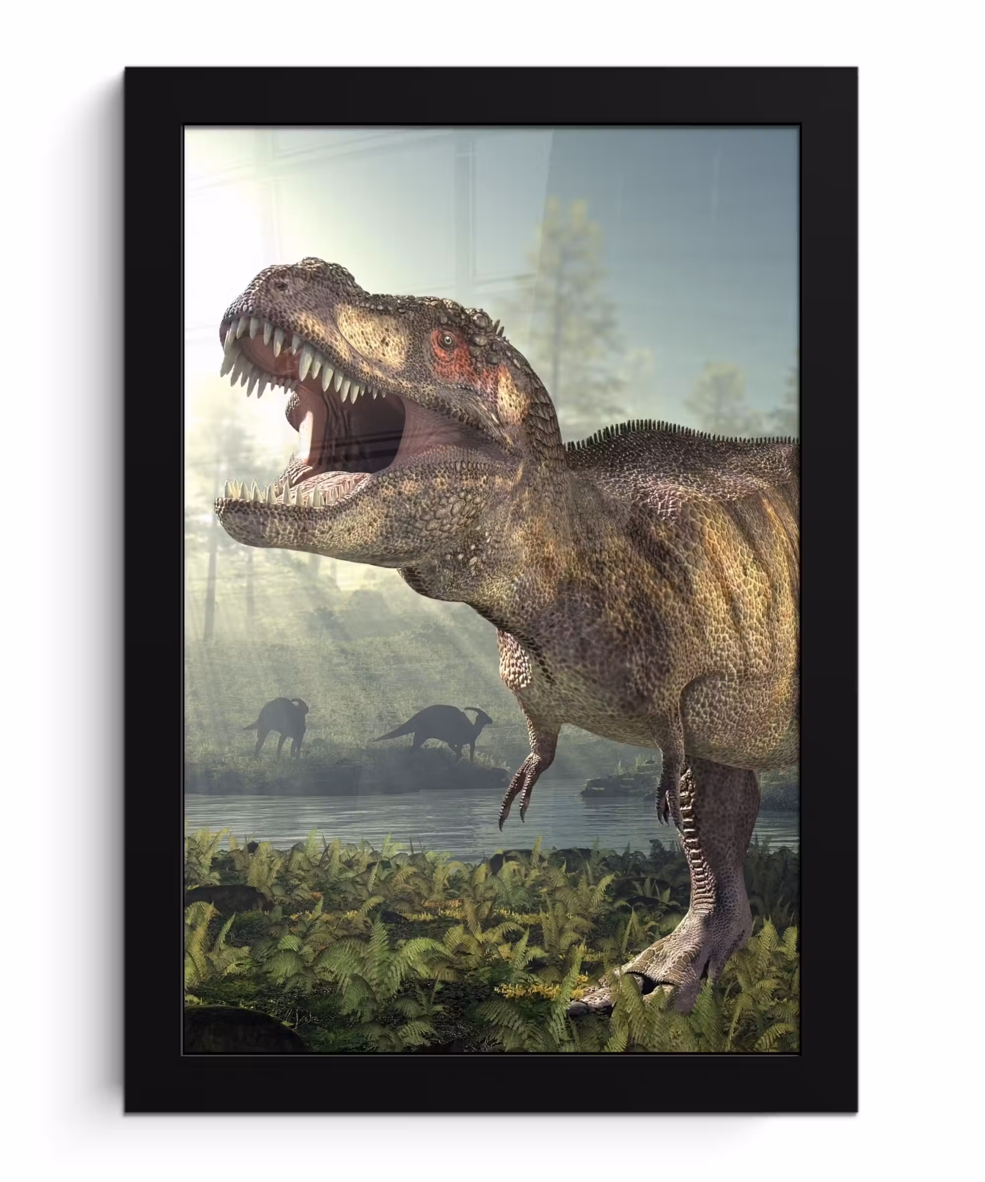 Poster met lijst - Dino - Gras - Tekening - Kinderen - Jongens