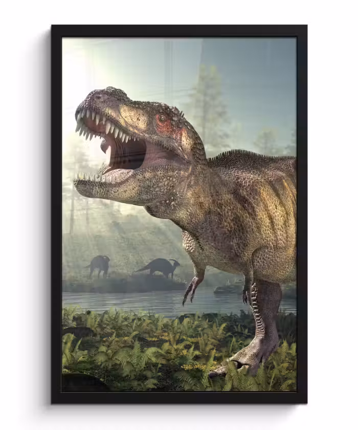 Poster met lijst - Dino - Gras - Tekening - Kinderen - Jongens