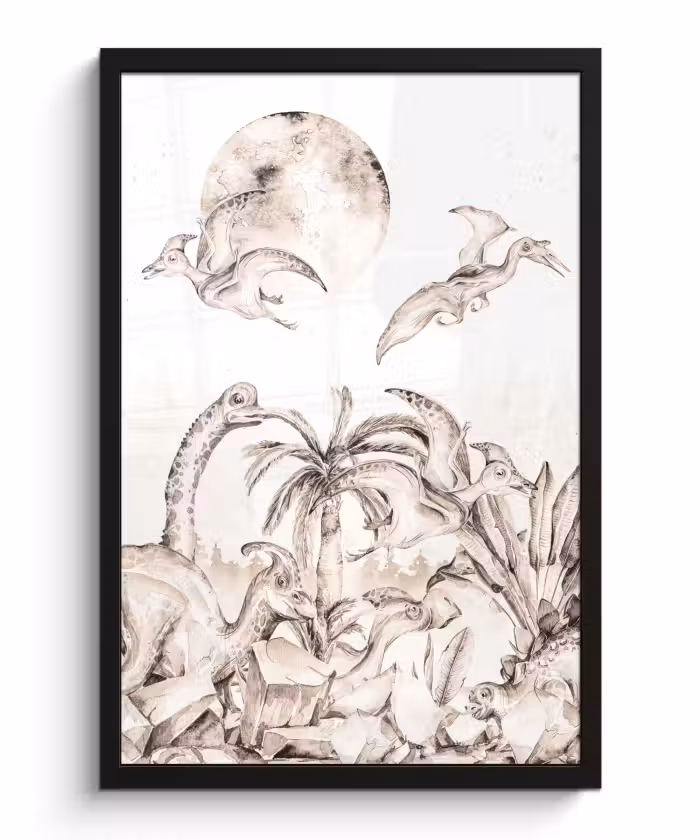 Poster met lijst - Dino - Kinderen - Jungle - Planten - Kids