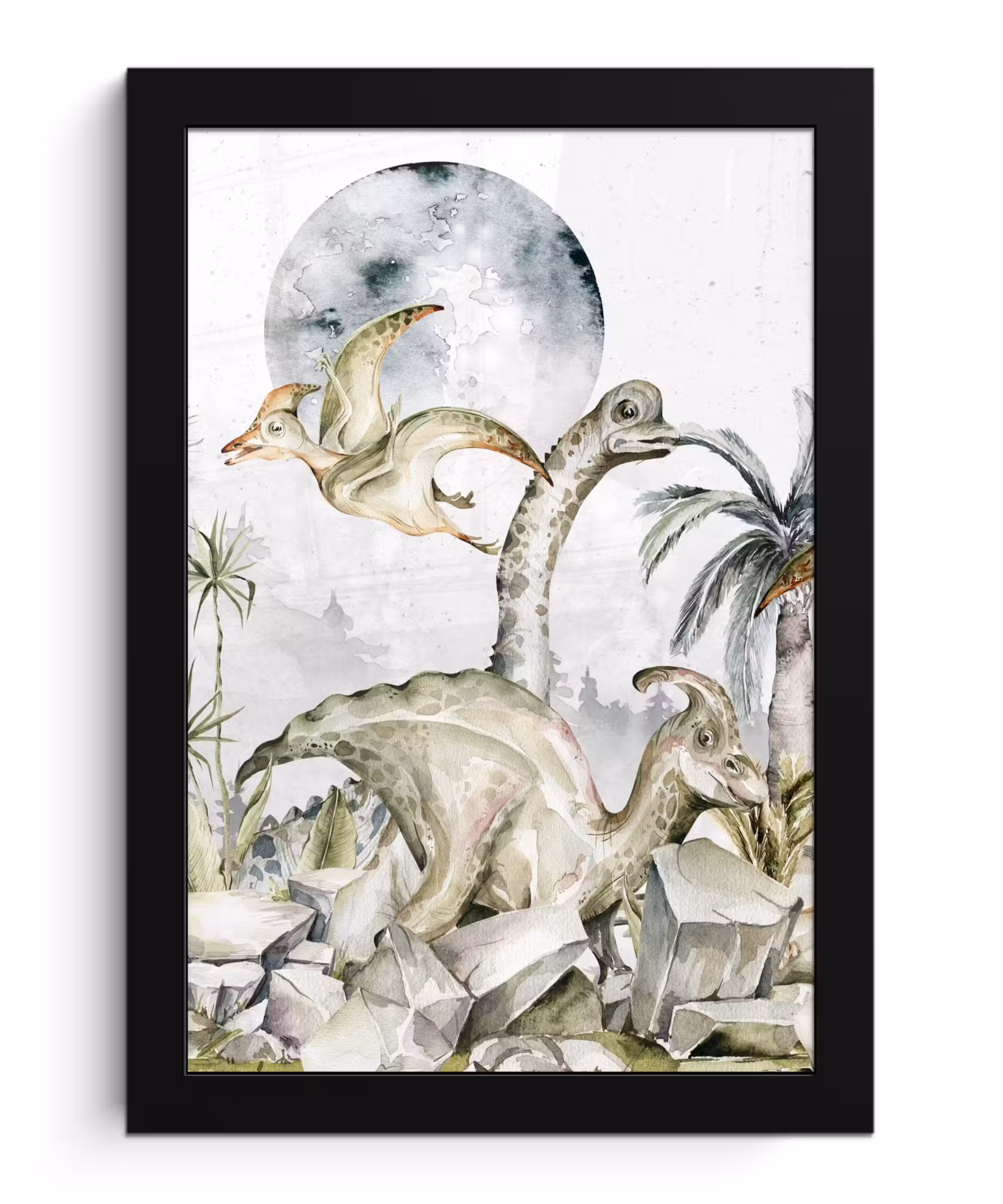 Poster met lijst - Dinosaurus - Kinderen - Jungle - Groen - Dieren - Natuur