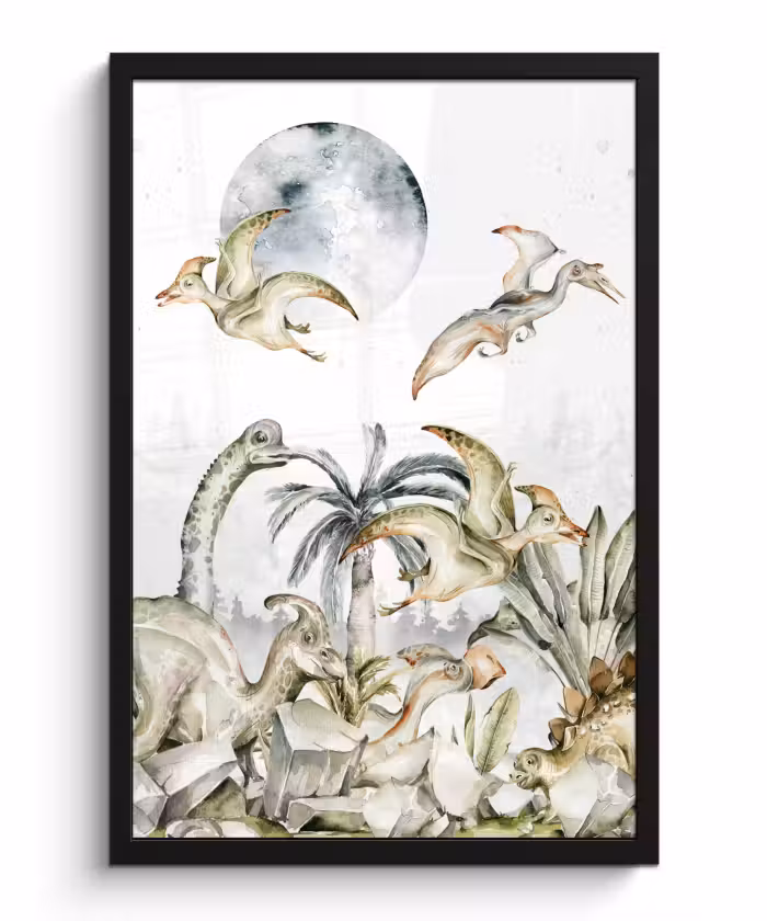 Poster met lijst - Dinosaurus - Kinderen - Jungle - Groen - Dieren - Natuur