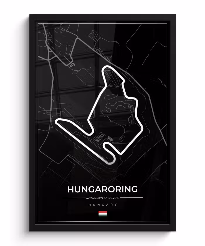 Poster met lijst - F1 - Hongarije - Auto - Racebaan - Hungaroring - Zwart