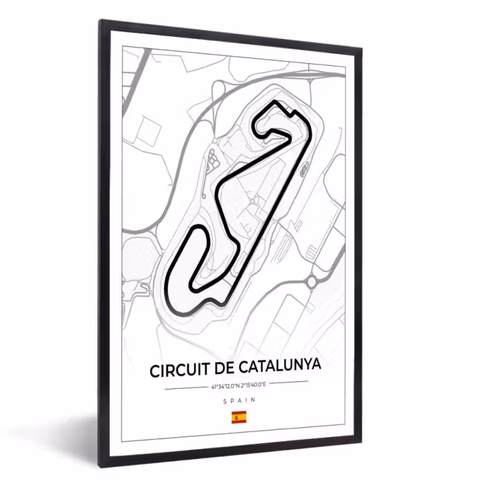 Poster met lijst - F1 - Racebaan - Circuit de Barcelona-Catalunya - Circuit - Spanje - Wit