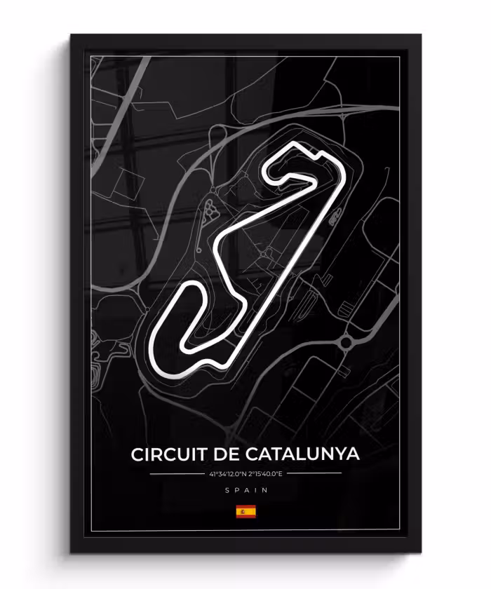Poster met lijst - F1 - Racebaan - Circuit de Barcelona-Catalunya - Circuit - Spanje - Zwart