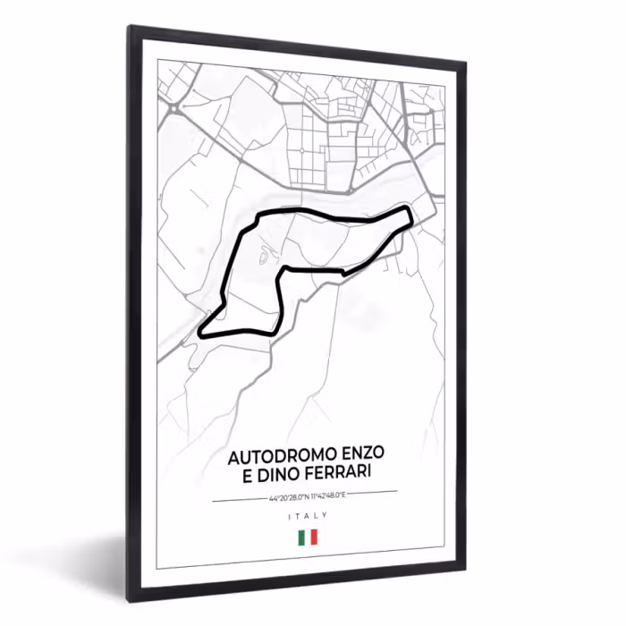 Poster met lijst - F1 - Racebaan - Italië - Zwart - Autodromo Enzo e Dino Ferrari - Wit