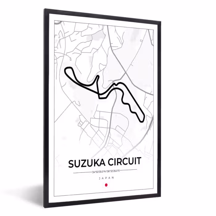 Poster met lijst - F1 - Racing - Japan - Suzuka Circuit - Racebaan - Wit