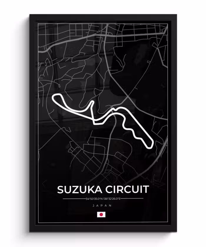 Poster met lijst - F1 - Racing - Japan - Suzuka Circuit - Racebaan - Zwart