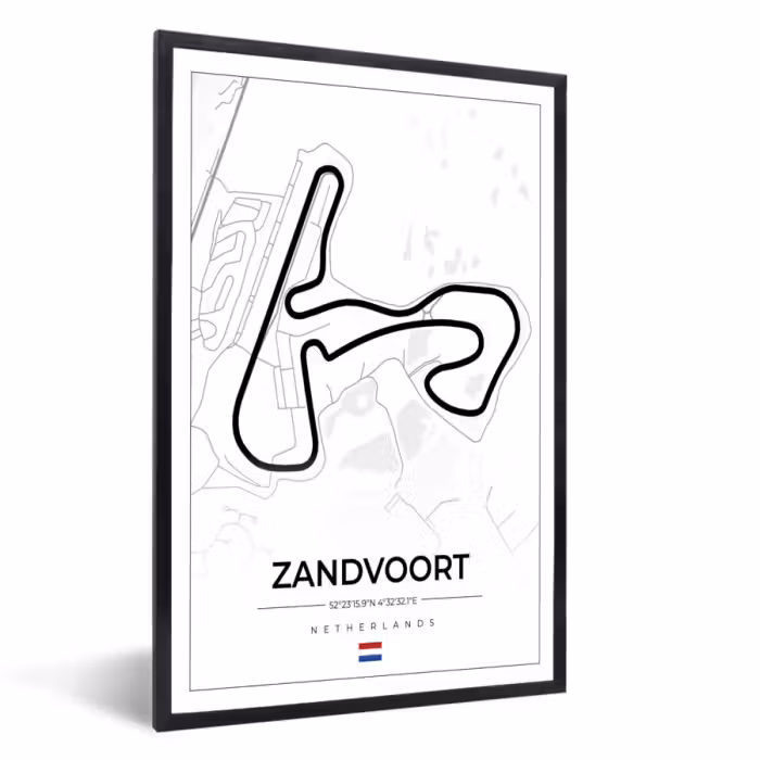 Poster met lijst - Formule 1 - Circuit Zandvoort - Racebaan - Nederland - Circuit - Wit