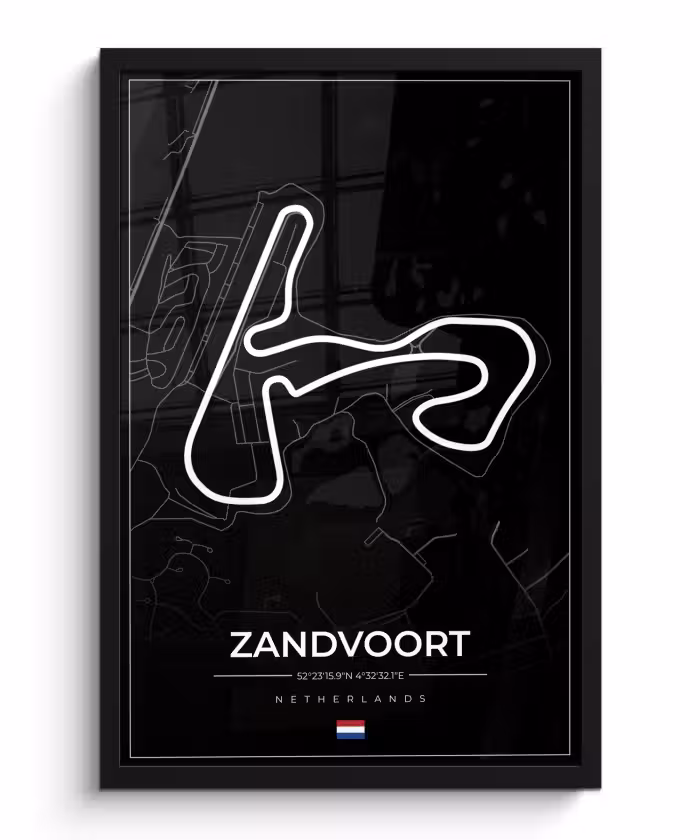 Poster met lijst - Formule 1 - Circuit Zandvoort - Racebaan - Nederland - Circuit - Zwart